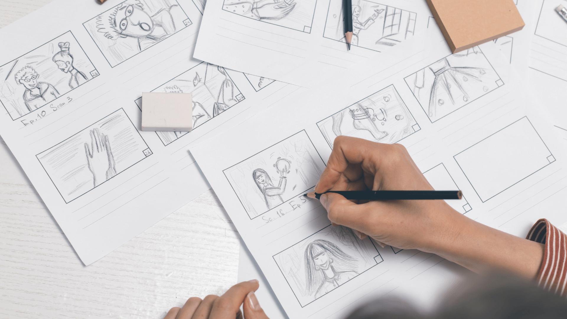 storyboard sketches for an animated video, showcasing creative visual storytelling for brand storytelling